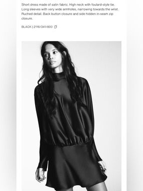 Zara Satin High-Neck Long-Sleeve Top - Black